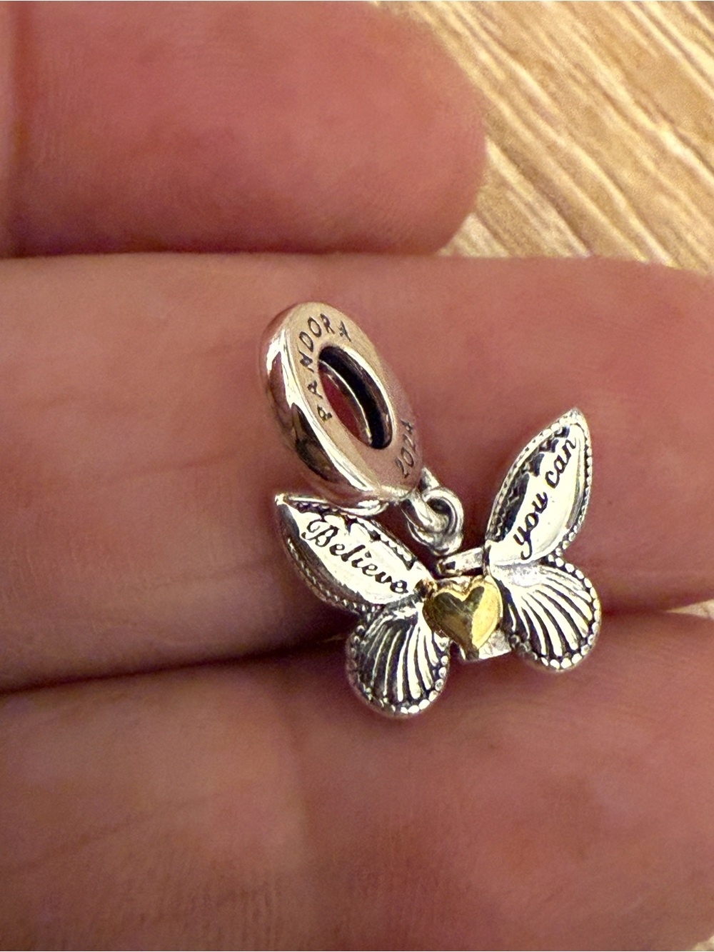 Pandora Blue Enamel Butterfly Charm with Gold Heart - Picture 6 of 6